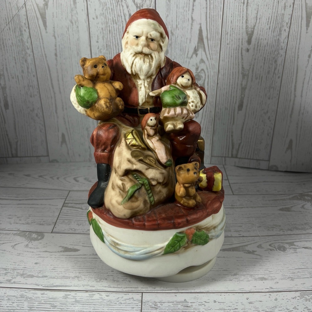 Vintage Figurine Wind Up Musical Revolving Santa Claus Christmas Festive Present
